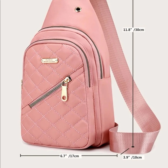 Sling bag crossbody pink pockets zipper quilted womens bags - Picture 7 of 8
